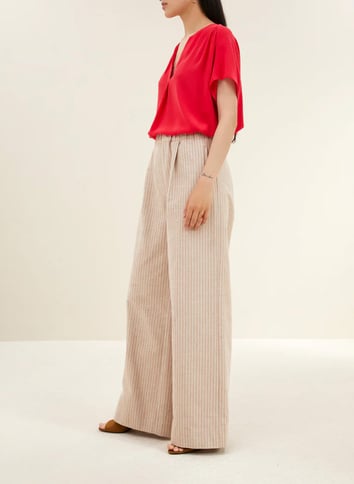 High-waisted wide striped pants BY BAR Red